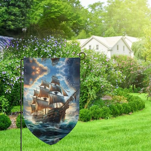 Flagge des alten Piratenschiffs im Meer, 32,5 x 45,7 cm, Gartenflagge, perfekt für Hof, Gärten und Balkondekorationen