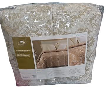 Caleffi Steppdecke für Doppelbett, Satin-Jacquard, 300 g/m², Füllung aus Mikrofaser, Barockmuster, 68 % Baumwolle, 32 % Polyester, hergestellt in Italien (Natur)