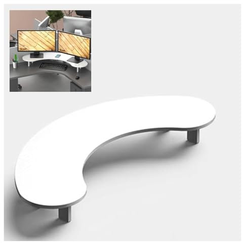 Supporto per monitor ad angolo, Supporto for monitor doppio for computer in legno massello, organizer da tavolo bianco curvo for 2 monitor, ampio rialzo angolare da scrivania for laptop/TV/telefono