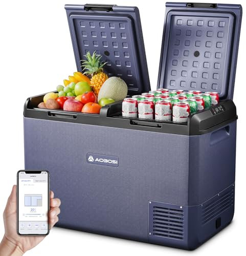 AAOBOSI Kompressor Kühlbox 95L, Dual Zone Kühlbox Elektrisch mit APP Steuerung, IPX4 Wasserdicht, kühlbox 12V 230V, -20°C bis 20°C – Ideal für Auto, LKW, Boot, Camping, Fischen & Outdoor-Aktivitäten