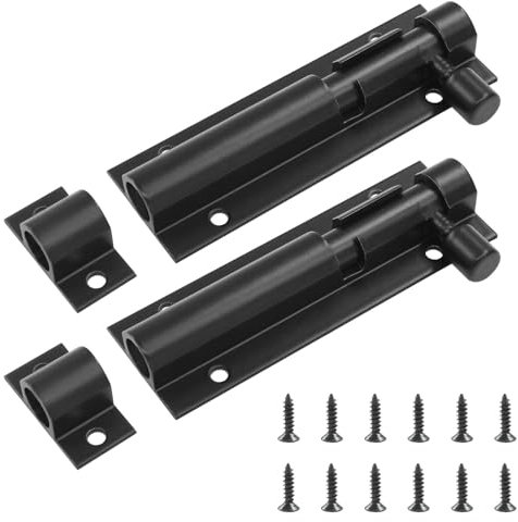 Cjueiom 2 Pack Door Lock Bolts, 3 Inch / 75mm Black Barrel Bolt Latch Heavy Duty, Slide Latch Lock with Screws for Bedroom Bathroom Toilet Shed Garden Gate