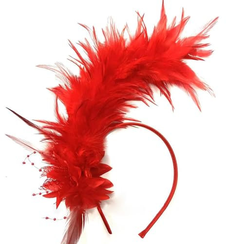 Fascinator Damen, Rotes Band, Vintage Haarbänder Schwarze,1920S Damen Feder Stirnband Fascinator Damen Schwarz 20Er Jahre Haarschmuck Pfau Kostüm Damen Für Fasching Karneval Zubehör