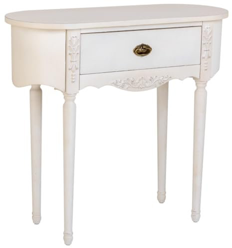 WANDERLUST DECO Console en Bois laqué Blanc Vieilli avec 1 tiroir 88x36x80h cm