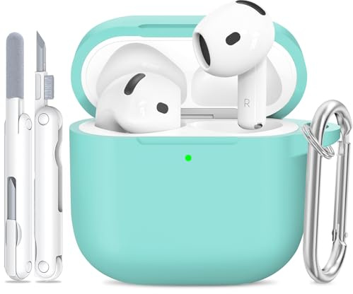TNSNK für AirPods 4 Hülle (2024), Silikon Stoßfeste Schutzhülle mit Clean Kit & Keychain, Support Wireless Charging - für AirPods 4, E4-Mint Green