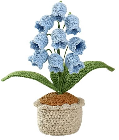 Fictory Decoración de lirio del valle de ganchillo + no necesita mantenimiento + acento floral azul eterno para el hogar y la oficina