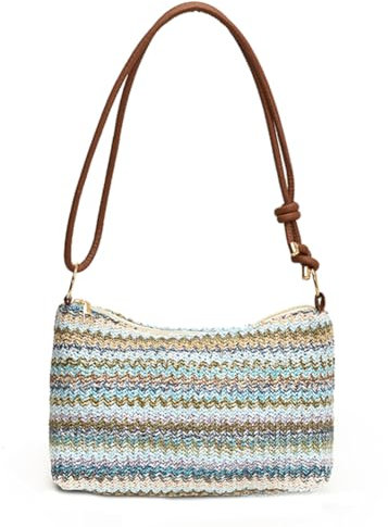 Bolso bandolera bohemio de paja para mujer, gran capacidad, estilo étnico, trenzado, resistente al desgaste, para compras, trabajo, cita, Blue, 200.00x50.00x110.00mm/7.87x1.97x4.33inch