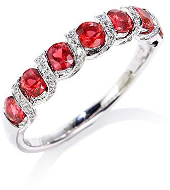 Stfery Weißgold 18 Karat Ring Damen, Eheringe mit Rubin, Diamantring Echt Goldschmuck, Gr.48 (15.3)