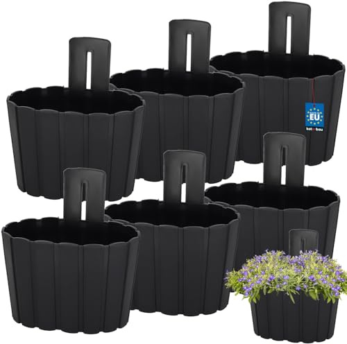 KOTARBAU® Blumenkasten für Balkon, 20x14x13 cm, Balkonkasten, Wandampel | Blumentopf Wand, Blumenkasten für Fensterbank außen, Pflanzkasten, Hängetopf, Balkonkästen Kunststoff, Anthrazit, 6er Set