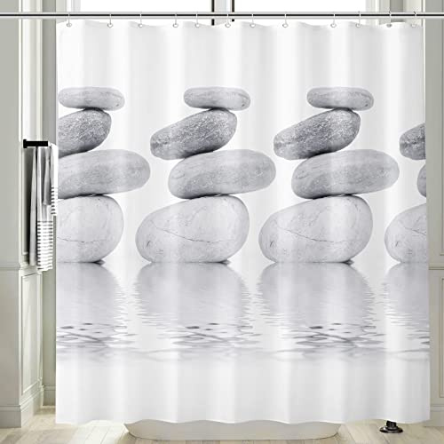 Vgzsyomqib Extra Long Shower Curtain for Wet Room Bath 200x200cm Drop Waterproof Anti Mould Proof Resistant Fabric Zen Stones Pebble Bathroom Shower Curtains Washable with Hooks, Grey White