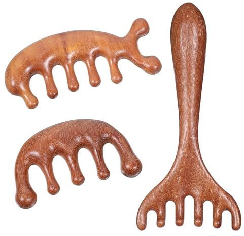 Meridian Massagekamm Holz Mit Sechs Krallen, 3 Stück Kopfhaut Massagekamm Holzkamm, Runder Zahnkamm, Kopfmassage Stimulator, Gua Sha Kamm Körpermassage Werkzeug