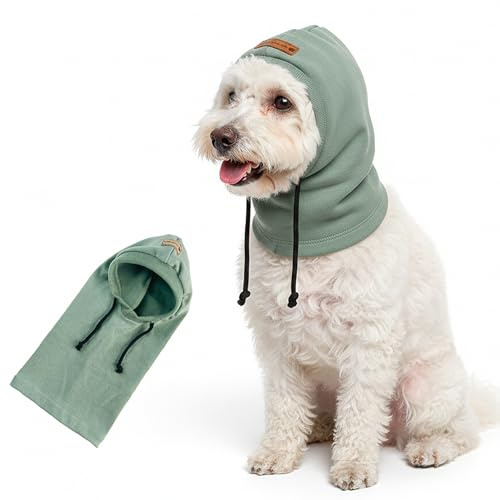 Colenumone Hundemütze & Ohrenschützer Hund für Outdoor Foto-Requisiten, Ohrenschutz gegen Lärm, Beruhigender Hundeschal, Vielseitiges Hundebandana gegen Angst & Fellpflege（S-Grün）