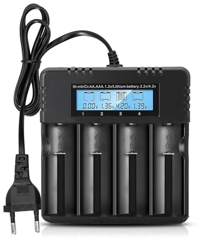 Wowfast Chargeur LCD Universel pour Batteries Lithium-ION 3.7V avec 4 Fentes - Compatible 18650, 26650, 26500, 26700, 14500, 16340 - Chargeur de Piles Rechargeables