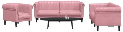 Qnhdfrt 3-TLG. Sofagarnitur Rosa Samt, Couch & 2 Sessel mit 110 kg Tragkraft, Modernes Wohnzimmer Sofa Set 203 cm Breit, Bequeme Sitzecke für Living Room & Jugendzimmer