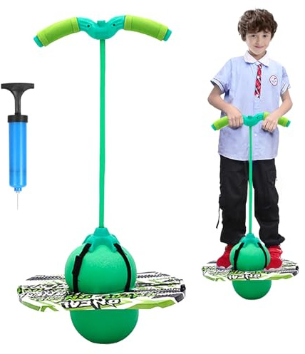 Pogo Stick für Kinder,Pogo mit Griffen,100KG ausgeglichen und koordiniert Bouncing,Griffe sind verstellbar Ausgestattet für Kinder und Erwachsene,Die zum Trainieren der Gleichgewichtsfähigkeit (Grün)