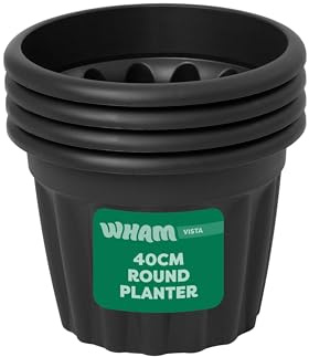 Wham Vista 4 x 40cm Round Plastic Garden Planters | 100% Recycled Plastic | Weather Resistant & Lightweight | Indoor & Outdoor Use | Drainage in UK - Slate/Black