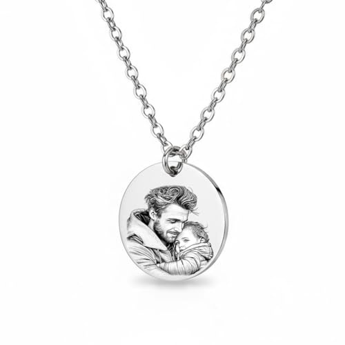 Golden Paw Personalisierte Foto Halskette mit Gravur - Haustier, Paar, Kind, Oma, Opa, Liebe, Hochzeit - Bild gravieren, Geschenk -Erinnerung von Hund, Katze, Pferd- 45 + 5 cm verstellbar