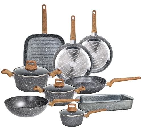 Tognana Wild Stone, batteria di pentole e padelle 12 pezzi, alluminio, grigio