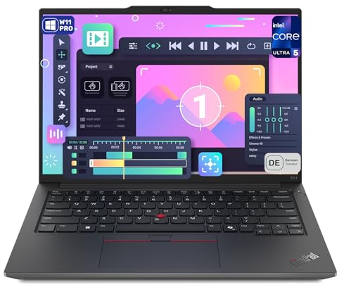 Lenovo ThinkPad E14 Gen6 Business Laptop, Intel Core Ultra 5 125H, 16 GB DDR5 RAM, 512 GB PCIe SSD, 14 IPS WUXGA (1920x1200) Display, Intel Graphics, Deutsches Tastatur-Layout, W11 Pro, Schwarz