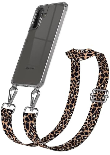 EAZY CASE Handykette - Verstellbares Taschenband kompatibel mit Galaxy A17, Schulterriemen, Handykordel mit Silikon Hülle, Umhängetasche, Leo - Schwarz Braun Silber