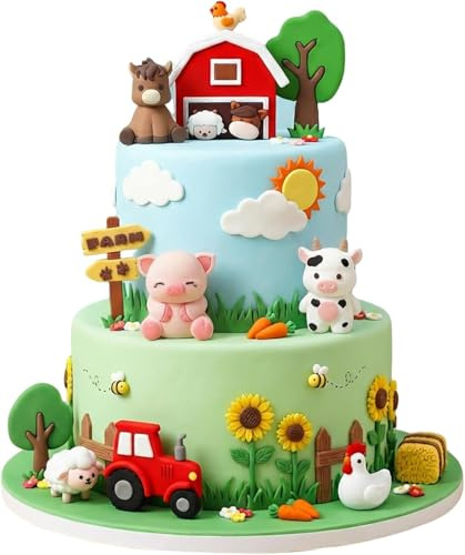 Tortendeko Bauernhof 10 Stück Kuchen Deko Bauernhoftiere | Cake Topper mit Lämmer, Ferkel, Kälber, Ponys und Bäume für Geburtstag, Taufe und Bauernhoffest