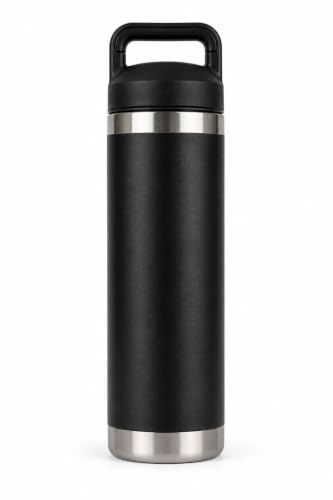 Botella Térmica 600 ml de Acero Inoxidable 304, Termo de Agua Reutilizable con Doble Pared al Vacío, Mantiene Bebidas Frías y Calientes hasta 24 h, Libre de BPA, Antigoteo, Botella para Café, Negro