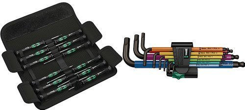 Wera 05073675001 - Kraftform Micro-Set/12 SB 1 Juego de destornilladores para usos electrónicos, 12 piezas + 05073593001 950 SPKL/9 SM N Multicolour - Juego de llaves acodadas métricas, BlackLaser, 9 piezas