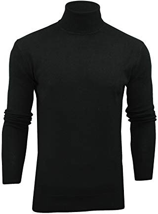 Xact Pull à Col Roulé Homme, 100% Coton Naturel Respirant, Pull Maille Fine Tricot Slim Fit Manches Longues, Pull Chaud Décontracté ou Élégant pour Automne Hiver (Black) M