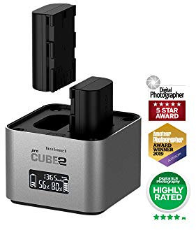 Hahnel ProCube 2 Compatible with Canon DSLR - Dual Twin Battery Charger for LP-E6, LP-E8, LP-E17 – Built-in USB Charging Ports & AA Slots – Smart LCD Display with Top Up Charge - 12V Car Lead Included