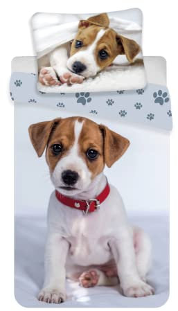 Jerry Fabrics Puppy 03 Bett, 100% Baumwolle, Grau, Weiß, One Size 140x200 + 70x90 cm