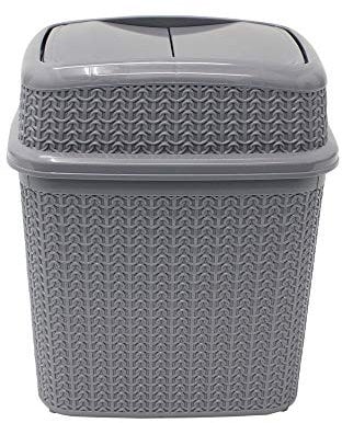 JVL 13-357GY Knit Design Loop Plastic 10 Litre Push Top Bin, Grey, 28 x 21 x 32.5 cm