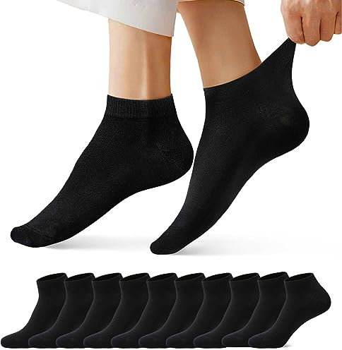 FALARY Trainer Ankle Socks for Men Women 10 Pairs Sport Low short Black 3-5