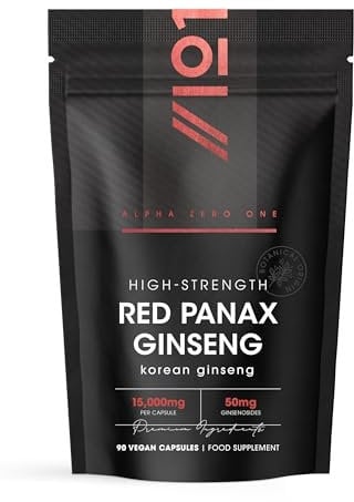 Panax Ginseng Extract 15,000mg – 50mg Ginsenoids High Strength Korean Red Ginseng – 90 Vegan Capsules – Resealable and Recyclable Pouch by Alpha01