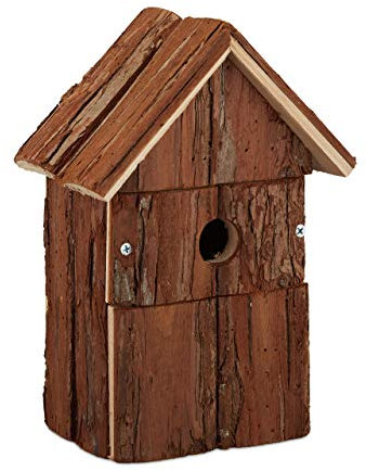 Relaxdays Deko Vogelhaus, aus Holz, Vogelhäuschen zum Aufhängen, Deko-Vogelvilla Garten, HBT: 25,5 x 18 x 12,5 cm, Natur