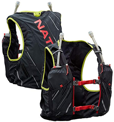 Nathan Pinnacle 4L Hydration Pack/Running Vest - 4L Capacity with Twin 20 oz Soft Flasks Bottles. Hydration Backpack for Running Hiking. Men/Women/Unisex (Women's - Black/Hibiscus, XXS)
