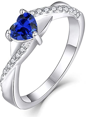 YL Verlobungsring Herz 925 Sterling Silber September Geburtsstein Spinellblau Kreuz Unendlichkeit Solitaire Ehering Ring für Braut Damen(Größe 60)
