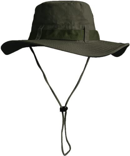 Fischerhut, faltbar, für Herren und Damen, LSF 50, breiter Krempe, wasserdichter Angelhut für Sommer, Freiluft, Jagd, Camping Safari, Grün One size