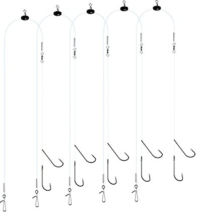 Luroad 5pcs Sea Fishing Pulley Rigs - Single & Double Hooks, Pre-Tied Rigs for Beach Casting, Shore Fishing (2/0, 5pcs Double Hook)