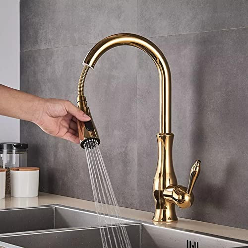 YHSGY Robinet Doré À Tirer Vers Le Bas Mitigeur De Cuisine À Pulvérisation Pivotant À 360 Degrés