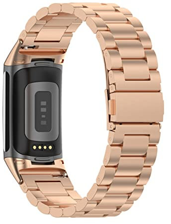 Waekethy Armband für Fitbit Charge 6/Charge 5, Verstellbares Metall Band Edelstahl Uhrenarmband Smartwatch Ersatzarmband Kompatibel mit Fitbit Charge 5/Charge 6 (Roségold)