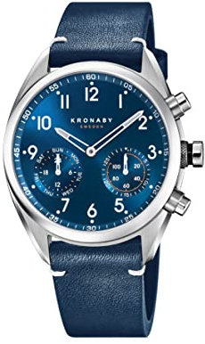 KRONABY Uhr Smart Herren Hybrid aus Edelstahl und Leder Blau | Analog-Smartwatch, Wasserdicht 10 ATM S3764/2, Musiksteuerung, Schrittzähler, Anrufbenachrichtigung und -ablehnung, Apex