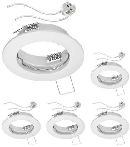 ledscom.de 5 Stück Decken-Einbaurahmen FERE Einbaurahmen weiß matt (LED/Halogen/MR16/50mm) inkl. GU5.3 Fassung