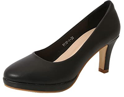 DADAWEN Chaussure Mode Escarpin soirée Sexy Plateforme Femme Talon Haut Bloc 7 CM Noir 42