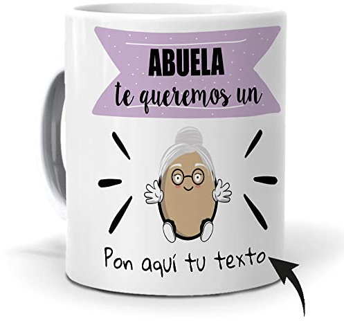 mundohuevo Taza Personalizada con Texto. Regalo Original Dia de la Madre. Abuela te Queremos un Huevo con Nombres. Haz