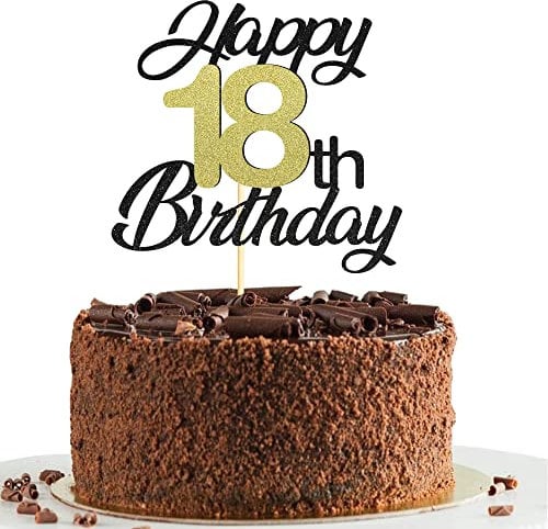 Sumerk 18 Tortenaufsätze zum 18. Geburtstag, Tortenaufsätze, Geburtstagsfeier, Dekorationszubehör, Gold und Schwarz, 1 Packung