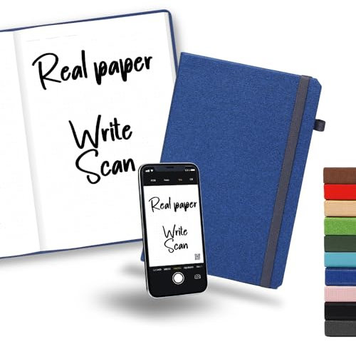 THESMARTNOTEBOOK Cuaderno B5 Smart Tapa Dura - Toma Notas en tu Cuaderno Digital y Guárdalas en tu Smartphone - 190 Páginas - Color Azul-gris - Ecológico