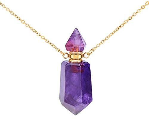 CHGCRAFT Collana Esagonale con Pietre Preziose Ametista Naturale Bottiglie di Profumo Esagonali A Punta Ciondolo Cristalli Bottiglia per Creazione di Gioielli Lunghezza 1.54-41.5mm