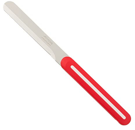 Arcos Serie B-Line - Cuchillo de Mesa | Cuchillo Desayuno - Hoja Serrada de Acero Inoxidable NITRUM de 100 mm - Mango Polipropileno Color Rojo con raya blanca