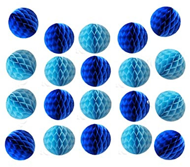 20 Stück Waben-Blumenkugeln, Party-Wabenbälle, Dekoration, Papier, Blumen, Seidenpapier, Blume, Pompons, Ball für Babyparty, Geburtstag, Hochzeit, Heimdekoration (15,2 cm, Blau + Königsblau)