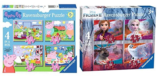 Ravensburger Peppa Pig 4 in Box (12, 16, 20, 24 Pieces) Jigsaw Puzzles for Kids Age 3 Years Up & Disney Frozen 2-4 in Box (12, 16, 20, 24 Pieces) Jigsaw Puzzles for Kids Age 3 Years Up