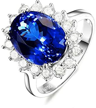 Ring Weißgold, Verlobungsring Vintage Damen 18 Karat (750) mit 1,35ct Blau Ovalschliff Tansanit Größe 47 (15,0)